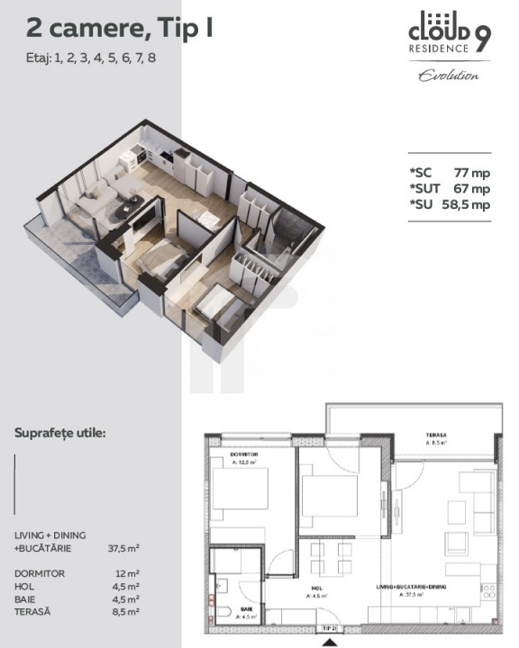 3 Apartamente | Cloud 9 Evolution | 2 camere+birou | Aviatiei | 2026